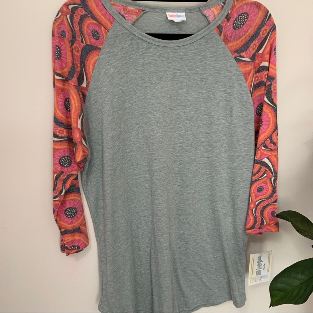 NWT Vintage LuLaRoe Large Red, Pink Floral with Gray  3/4 Sleeves Cotton Blend